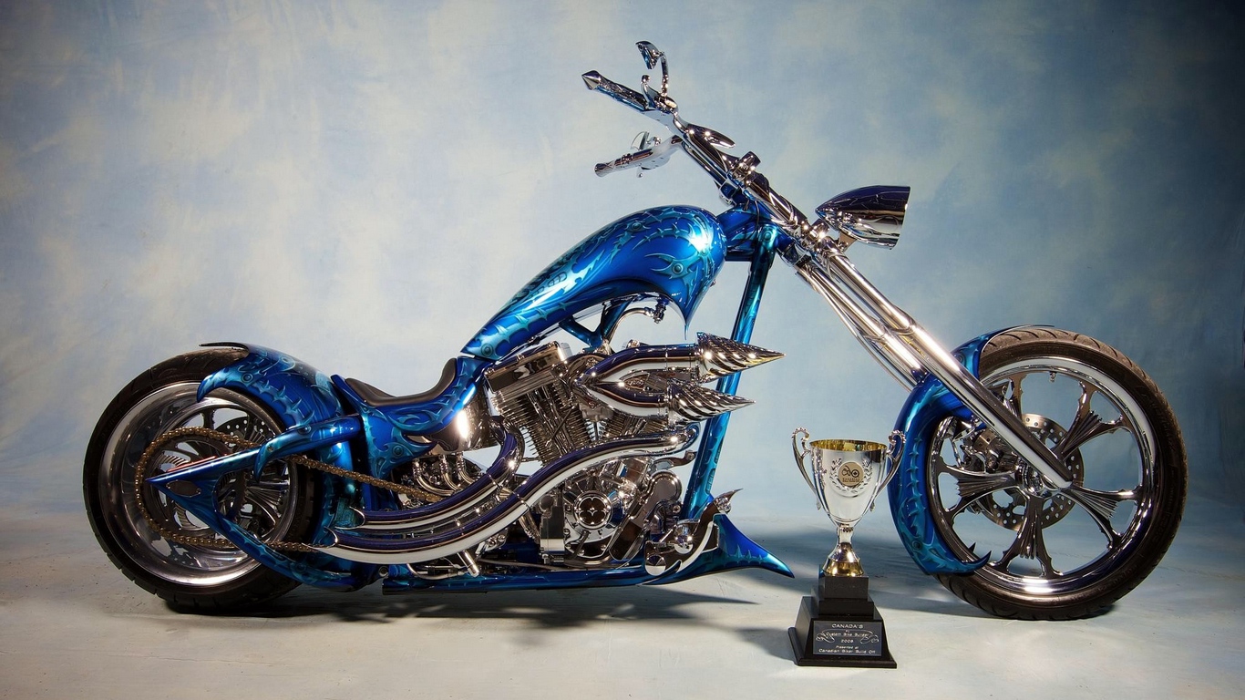 Wallpaper Chopper, Bike, Blue, Airbrush - Custom Bike - HD Wallpaper 