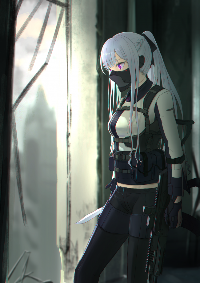 Ak-12, Girls Frontline, Mask, White Hair, Assassin - Girls Frontline Ak 12 Mask - HD Wallpaper 