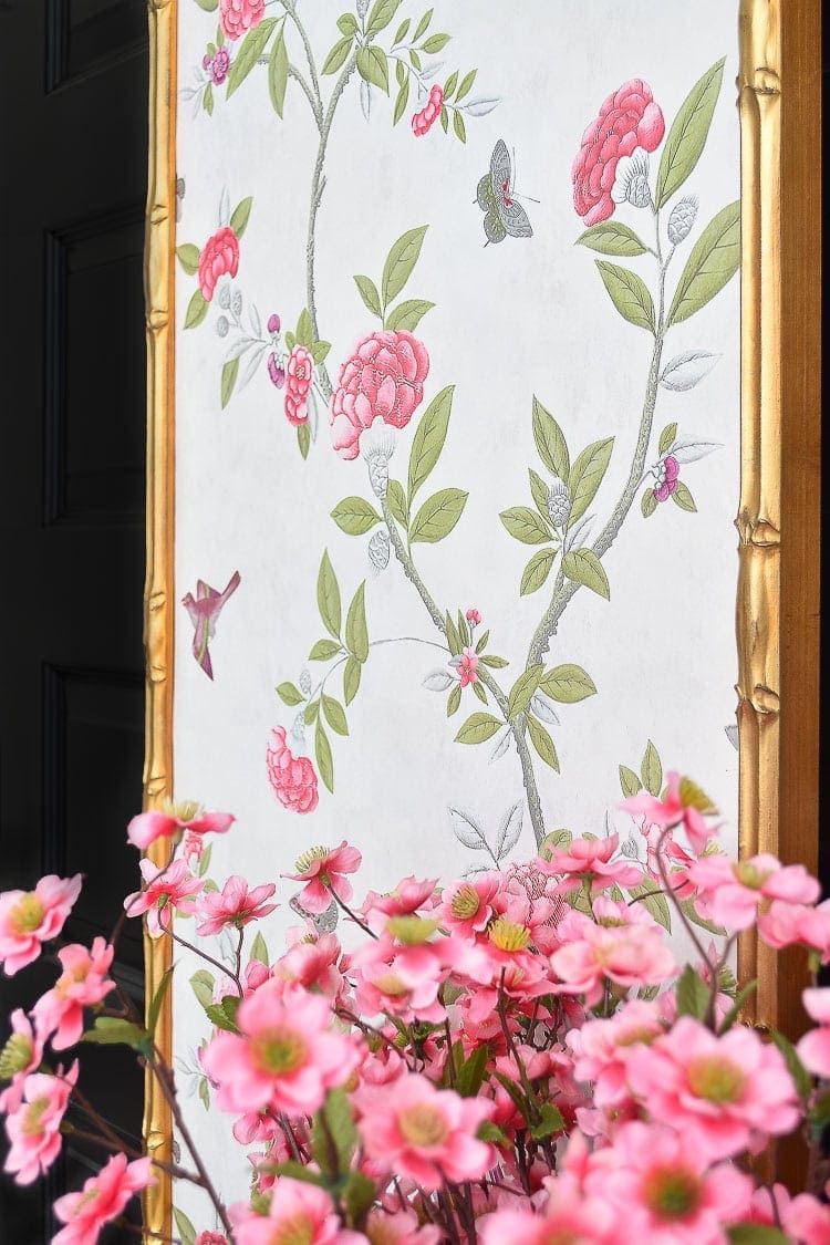 Chinoiserie Panels In An Office - Pink Bamboo Wallpaper Print - HD Wallpaper 