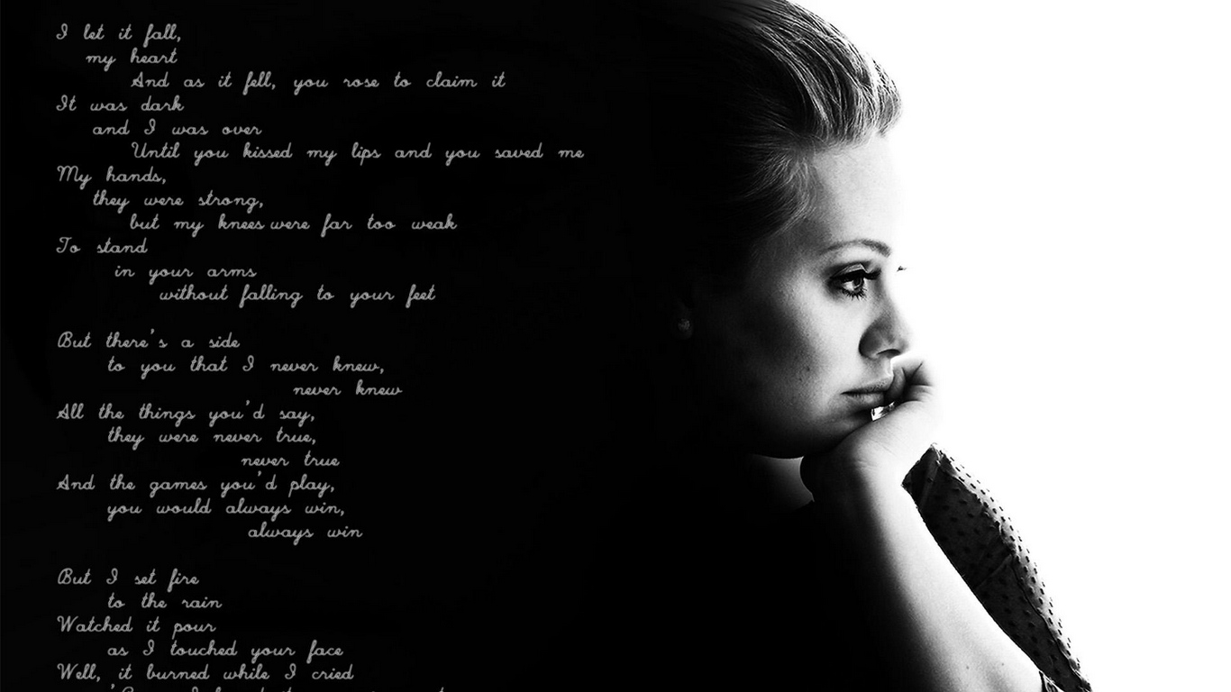 Wallpaper Adele, Girl, Lyrics, Poems, Thoughts - آهنگ Set Fire To The Rain - HD Wallpaper 