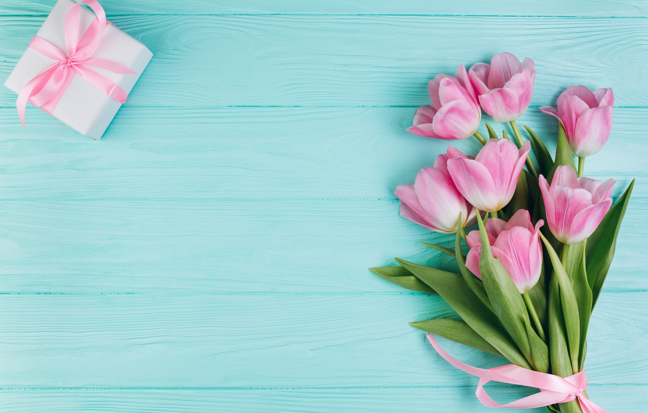 Photo Wallpaper Love, Flowers, Gift, Tulips, Love, - Fondos De Tulipanes Rosados - HD Wallpaper 