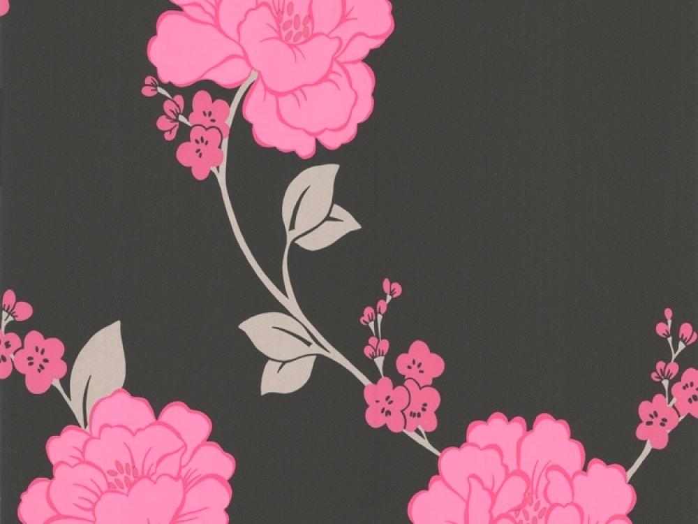 Black Flower Wallpaper Delivery On Shantung Pink Black - Protetor De Tela Para Celular Vintage - HD Wallpaper 