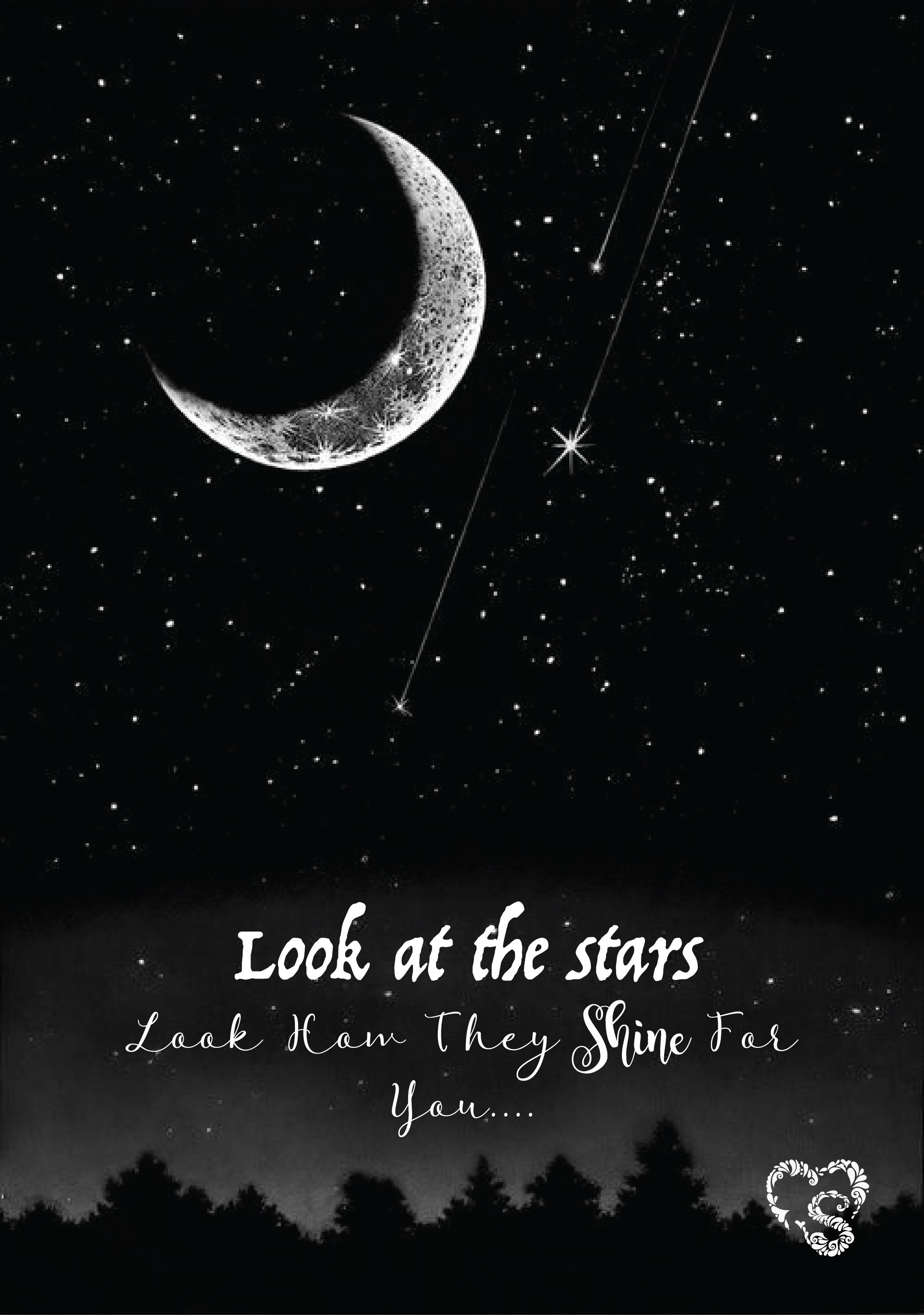 Night Sky Crescent Moon And Stars - HD Wallpaper 