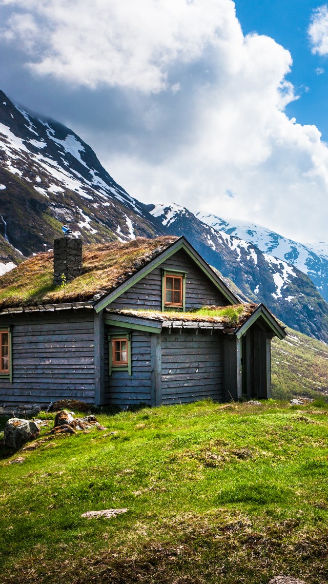 Norway, 4k, Hd Wallpaper, Geiranger, Stryn, Mountain, - Wooden House In Mountain Snow - HD Wallpaper 
