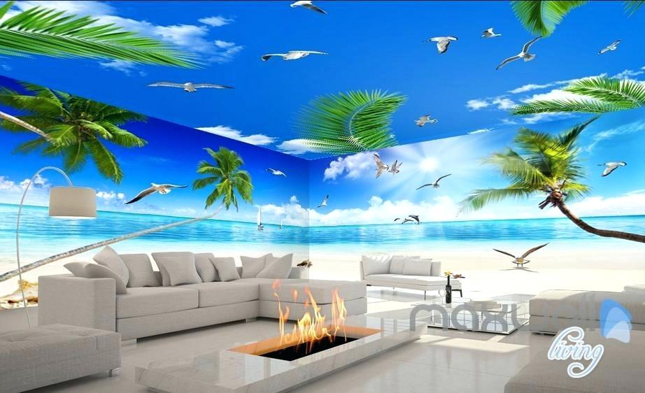 Tap To Expand Palm Tree Wallpaper For Walls Beach View - Beach Wallpaper Living Room - HD Wallpaper 