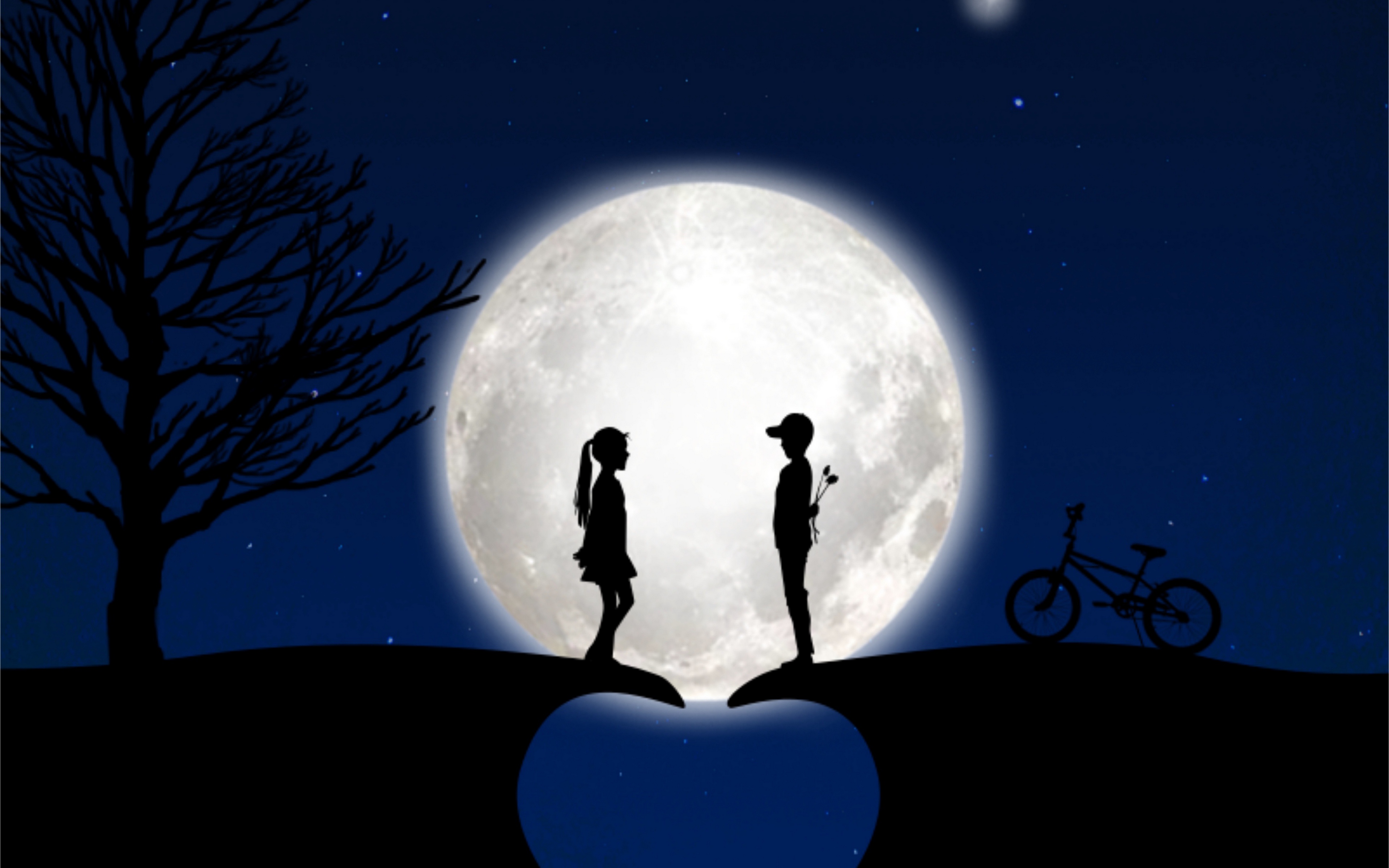 Wallpaper Children, Silhouettes, Love, Moon, Romance - Heart Couple Wallpaper Hd - HD Wallpaper 