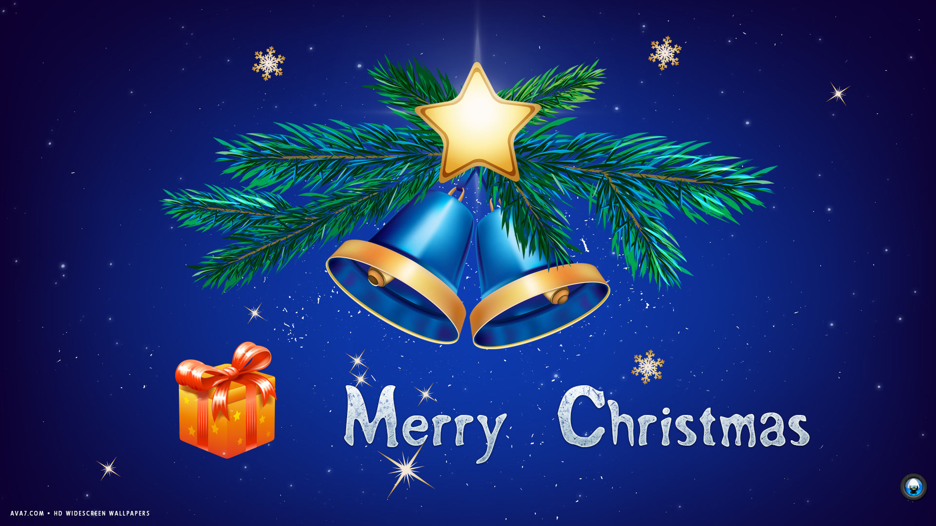 Merry Christmas Blue Bells Present Stars Holiday Hd - Christmas Day - HD Wallpaper 