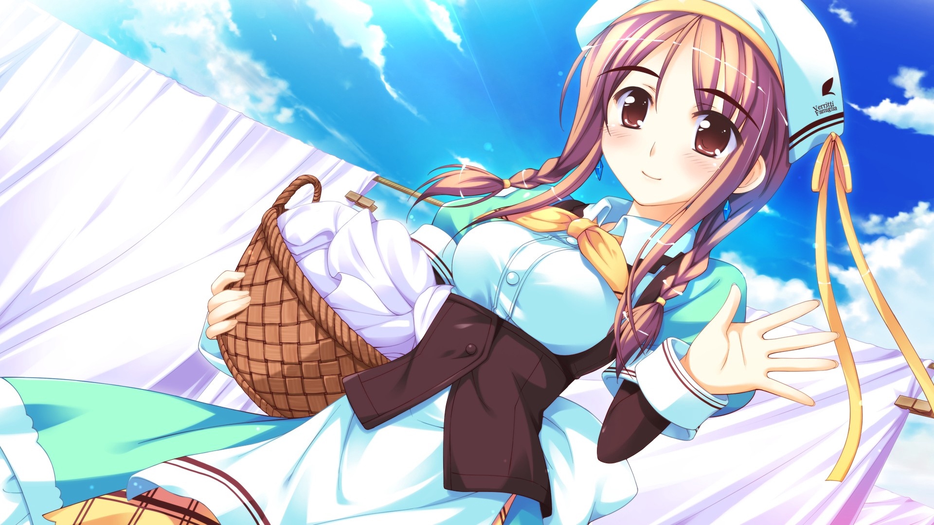 Wallpaper Anime, Girl, Lingerie, Street, Summer, Smile - Anime Girl Doing Laundry - HD Wallpaper 
