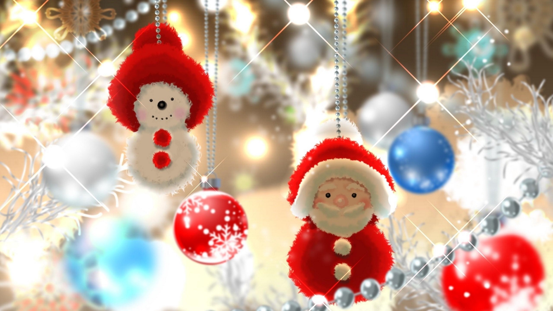 Wallpaper Santa Claus, Snowman, Balls, Christmas Decorations, - Beautiful Christmas Decorations Hd - HD Wallpaper 