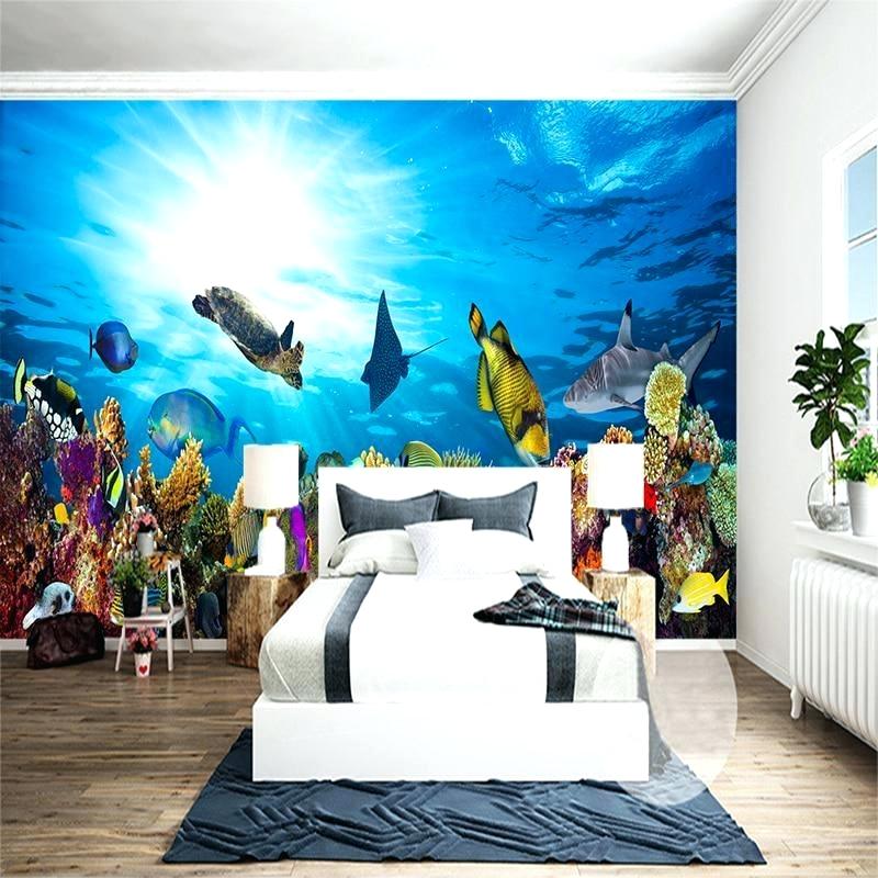 Aquarium Wallpaper For Walls High Definition Ornament - Camera Da Letto Con Carta Da Parati Tropicale - HD Wallpaper 