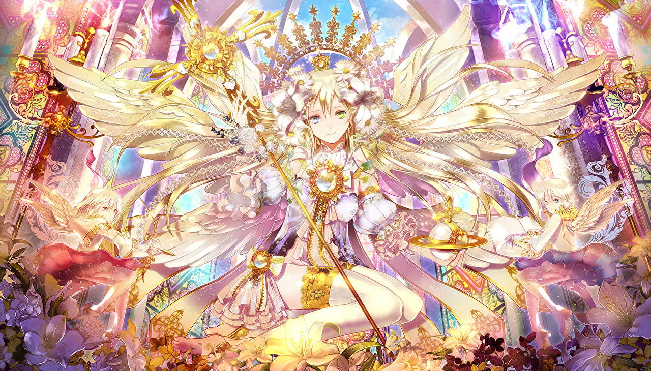 Anime Angel Girl With Staff - HD Wallpaper 