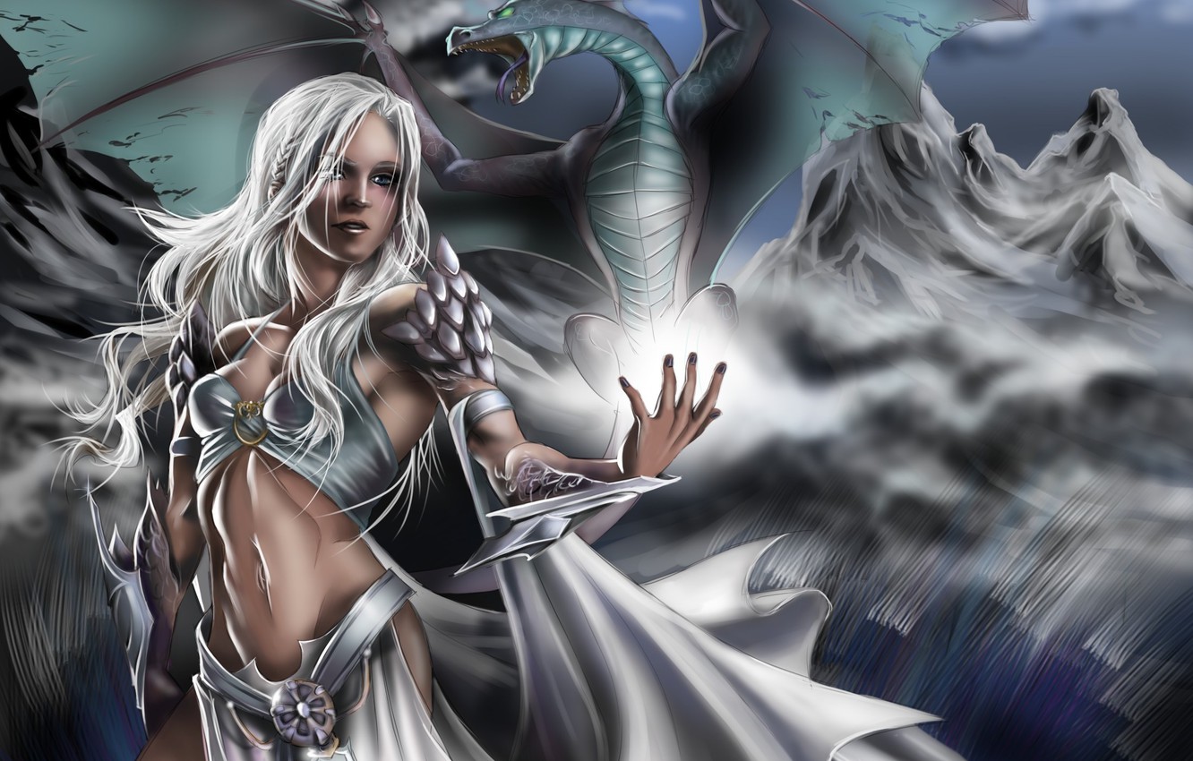 Photo Wallpaper Girl, Dragon, Art, Game Of Thrones, - Game Of Thrones Daenerys Dragon Artwork - HD Wallpaper 