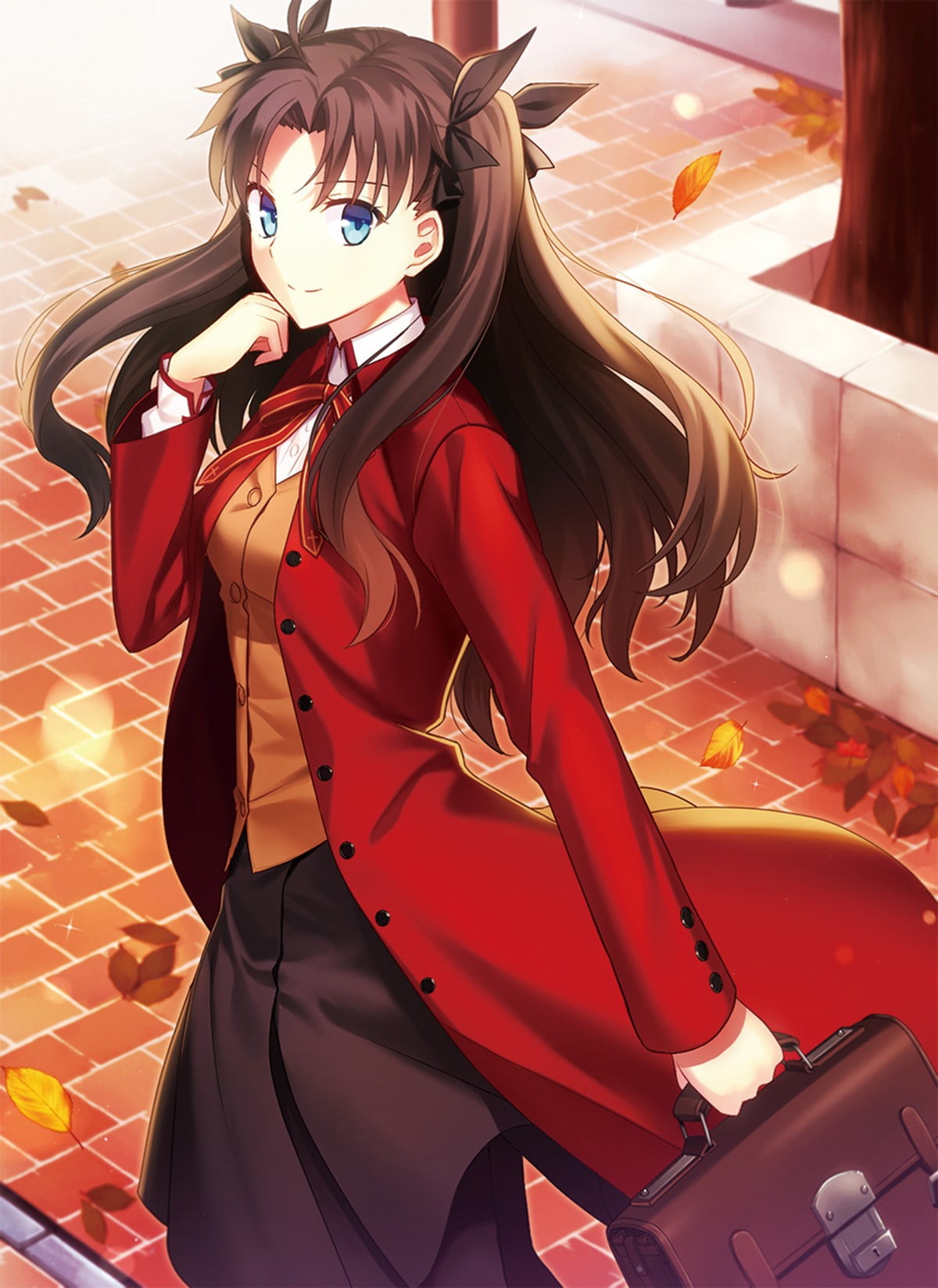 Girl Wearing Red And Brown Top Anime Character Digital - Rin Tohsaka - HD Wallpaper 
