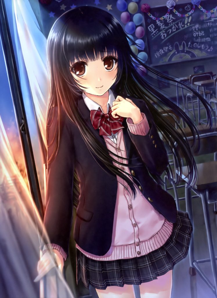Cute Anime School Girl - HD Wallpaper 