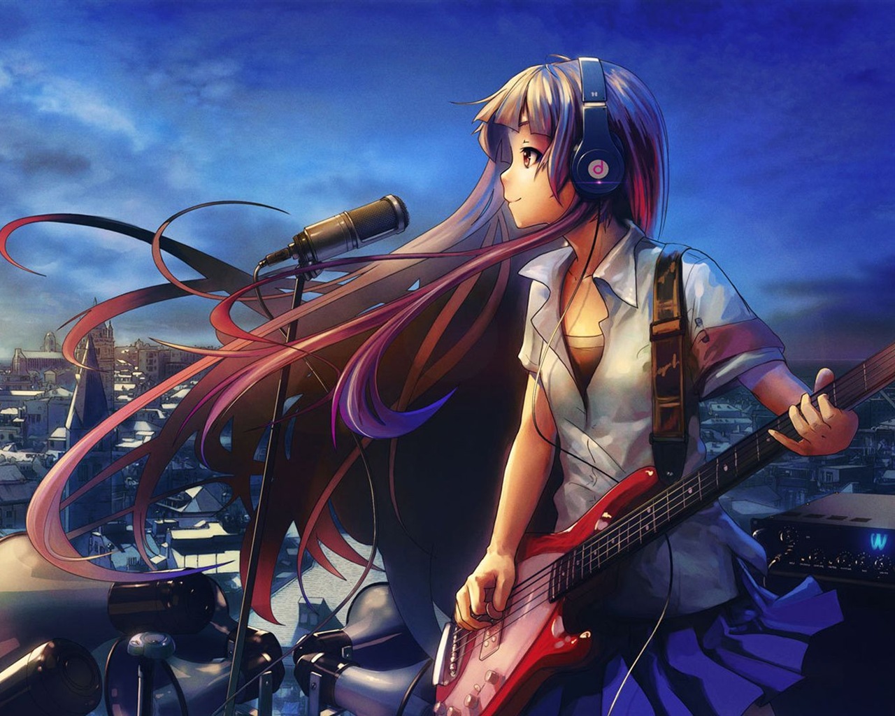Music Guitar Anime Girl Hd Wallpapers - Anime Girl With Microphone - HD Wallpaper 