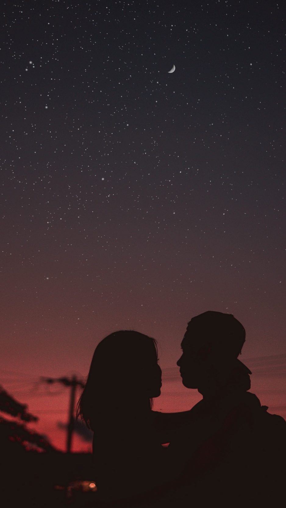 Wallpaper Couple, Silhouettes, Hugs, Night, Starry - Couple In Night Sky - HD Wallpaper 