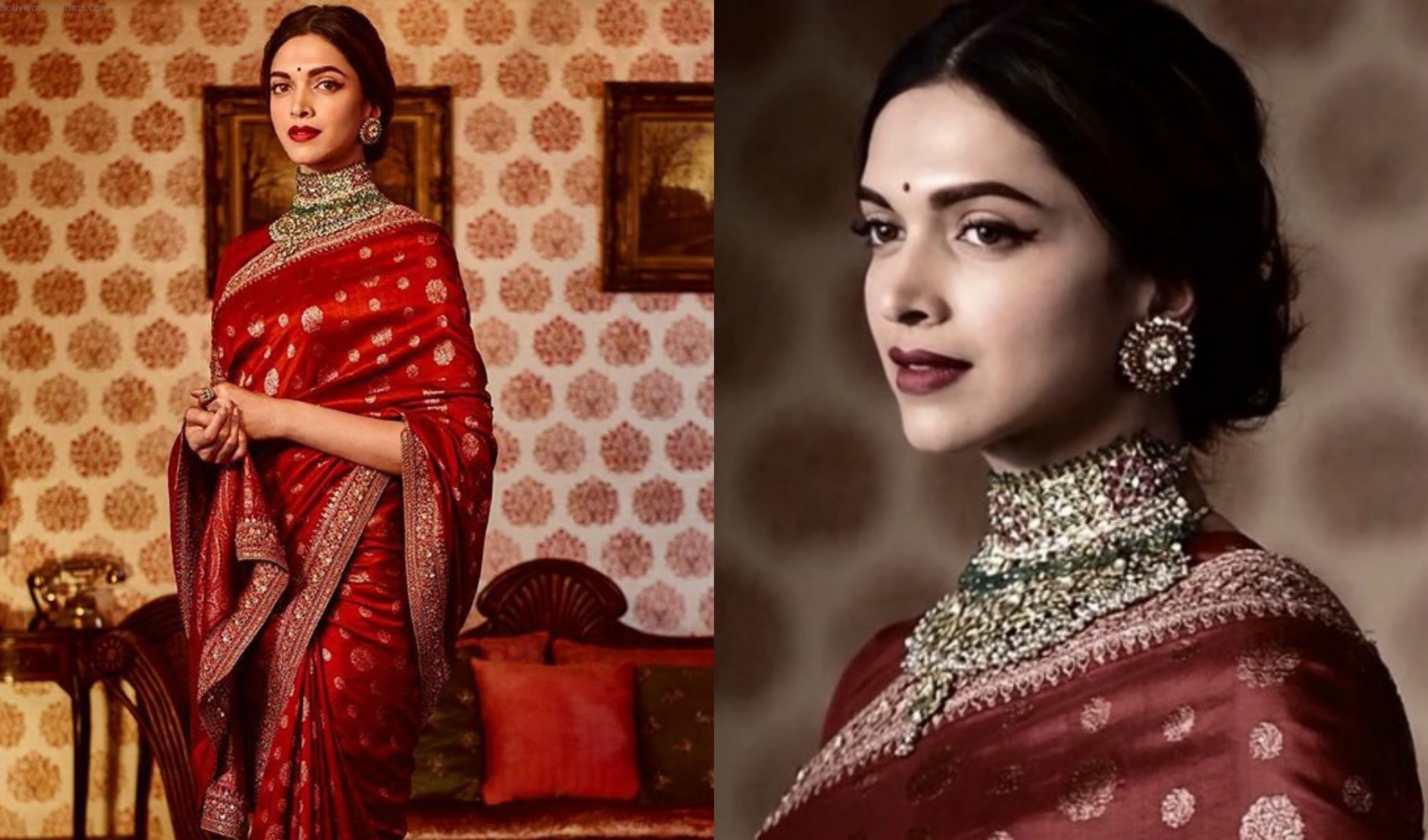 Deepika Padukone In Sarees Photos - Red Banarasi Saree Sabyasachi - HD Wallpaper 