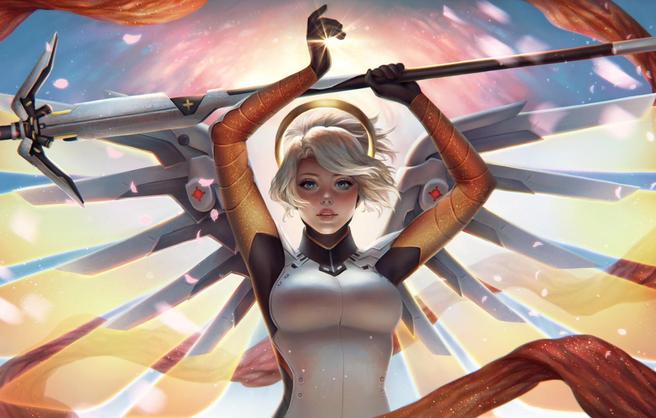 Photo Wallpaper Look, Girl, Art, Art, Overwatch, Mercy, - Overwatch Mercy Wallpaper Hd - HD Wallpaper 
