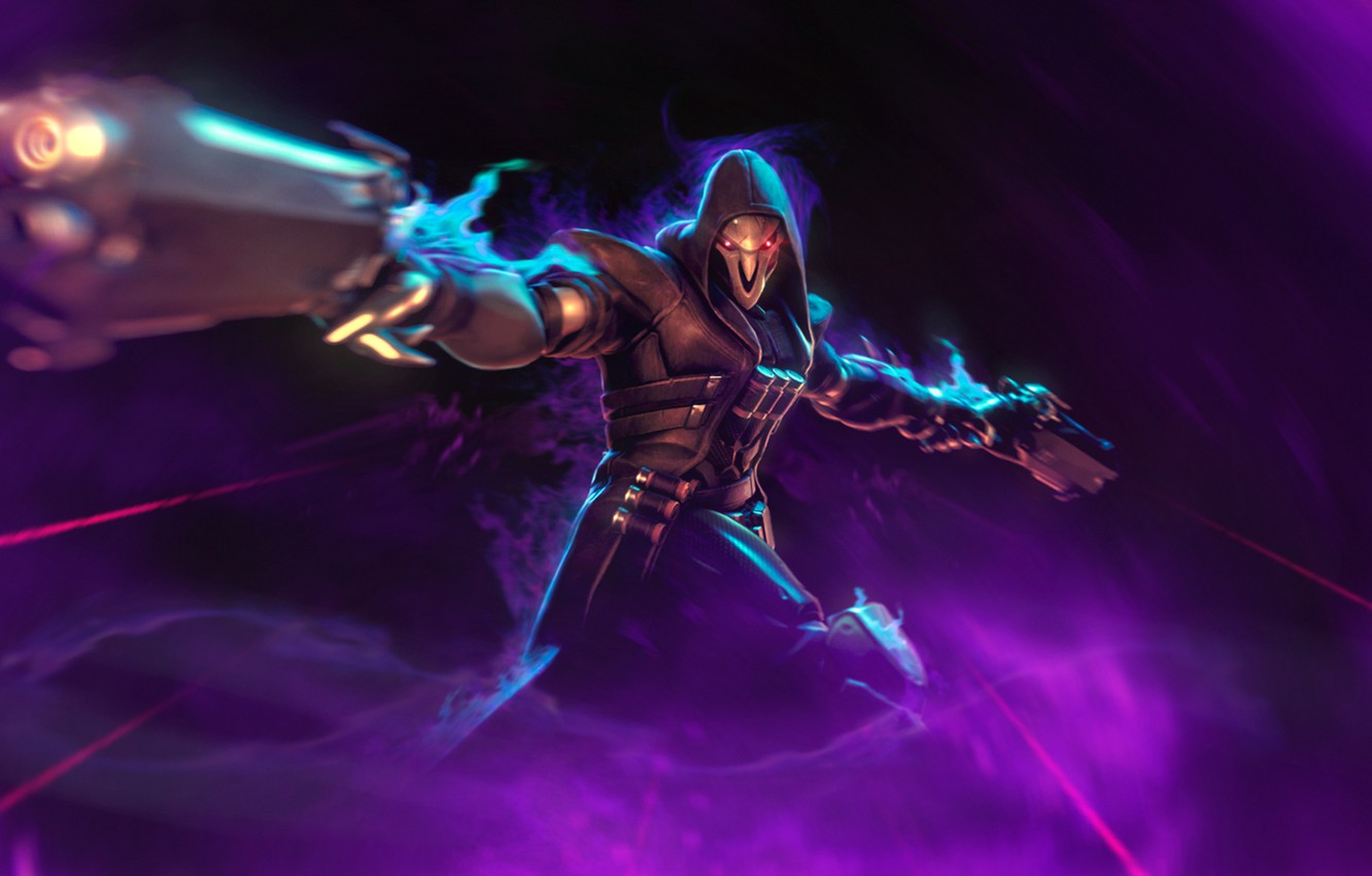 Photo Wallpaper Death, Guns, Art, Hood, Reaper, Overwatch - HD Wallpaper 