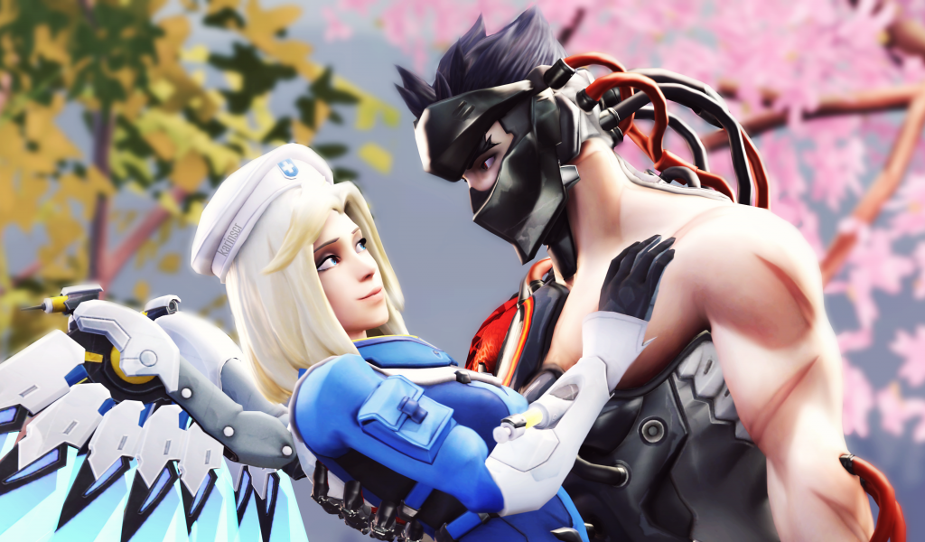 Overwatch Wallpaper Mercy And Genji - HD Wallpaper 