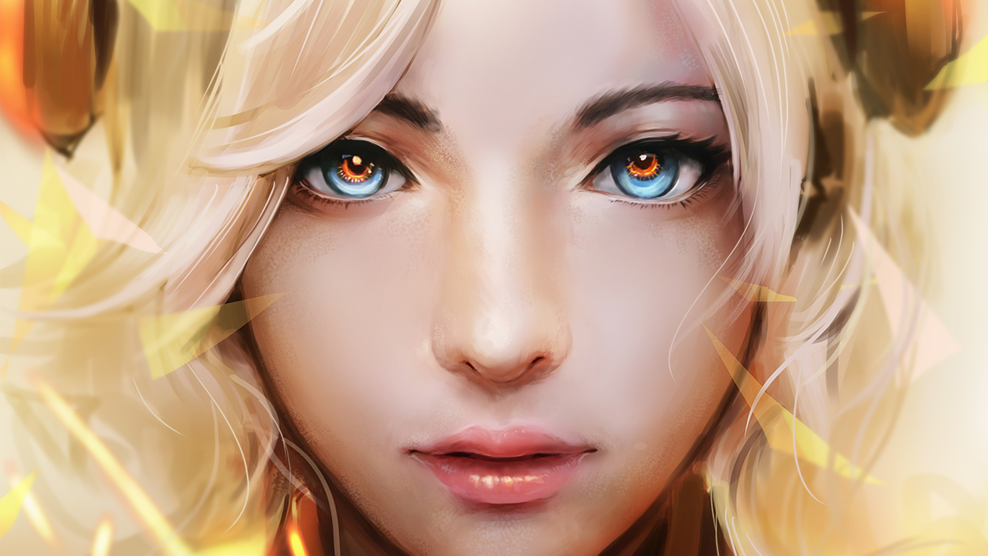 Blonde Blue Eyes Art - HD Wallpaper 