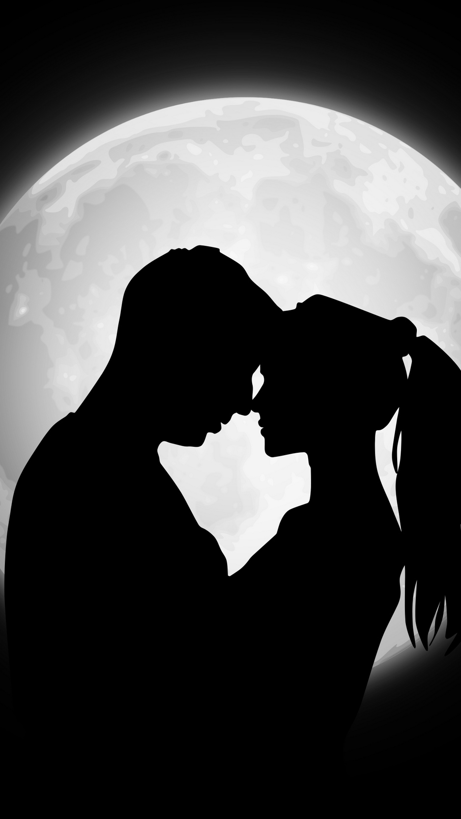Wallpaper Couple, Silhouettes, Moon, Love - Love Black And White - HD Wallpaper 