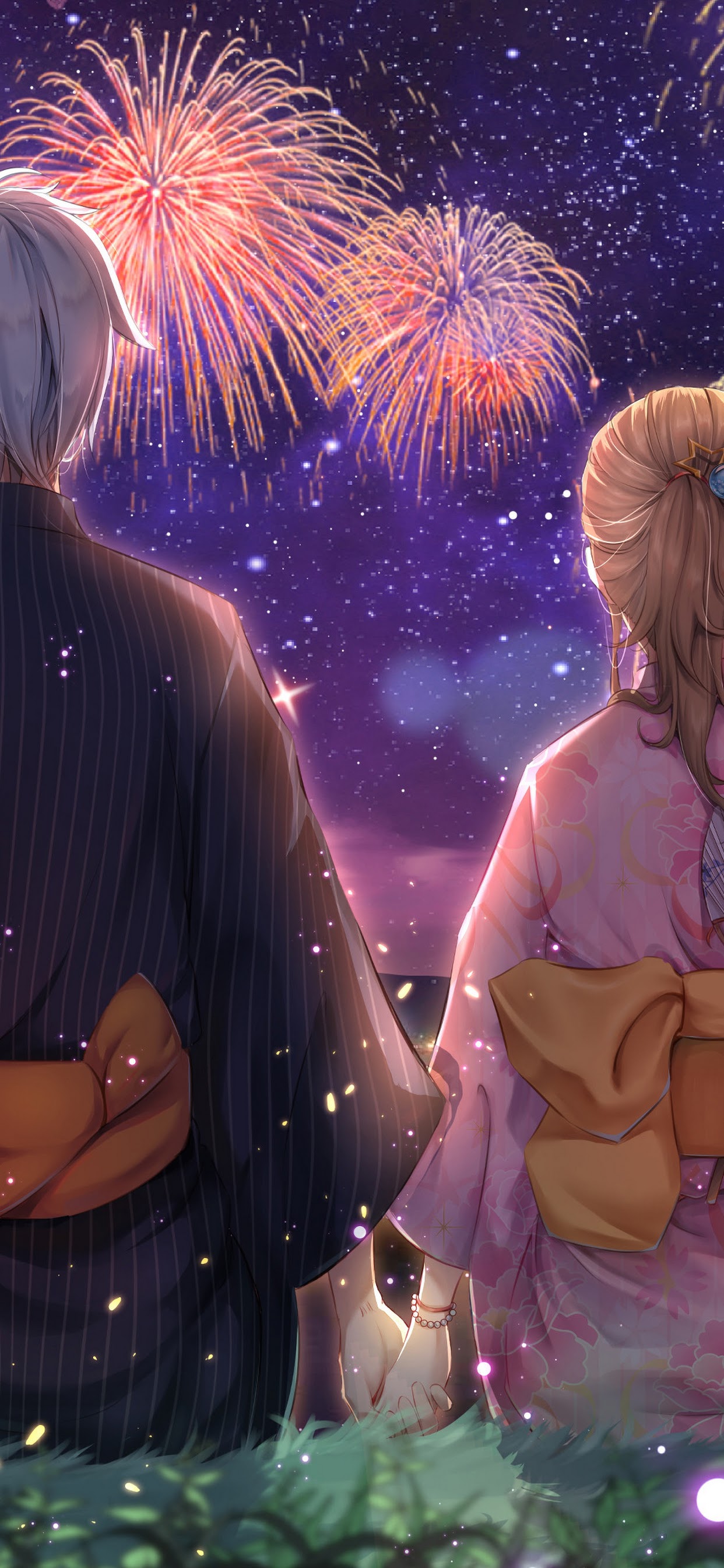 Anime, Couple, Fireworks, Kimono, 4k, - End Of An Era By Really Slow Motion  - 1242x2688 Wallpaper 