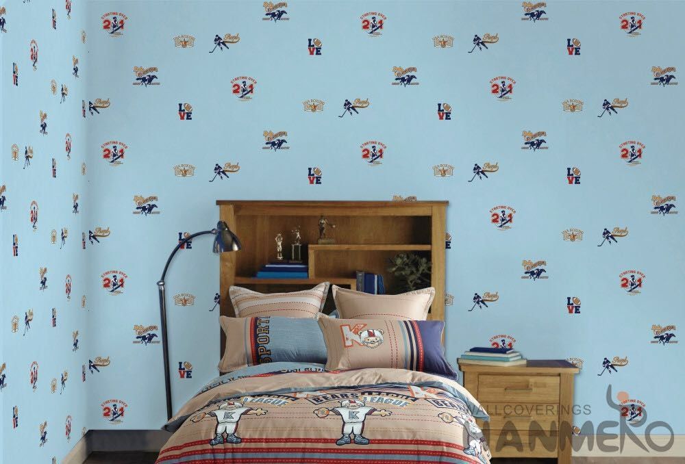 Blue Color Kids Bedroom Wallpaper English Letters Design - Bedroom - HD Wallpaper 