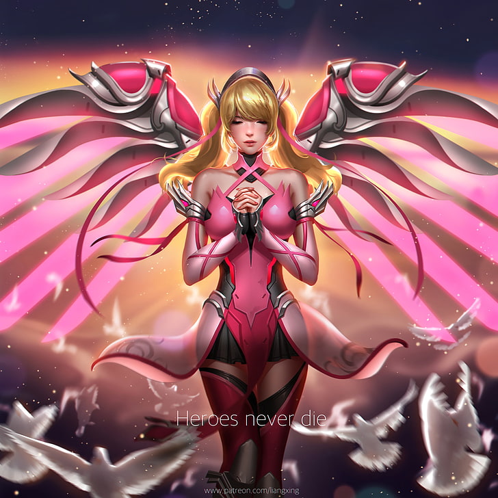 Overwatch, Mercy, Mercy , Pink Mercy , Hd Wallpaper - Pink Mercy Overwatch Fanart - HD Wallpaper 