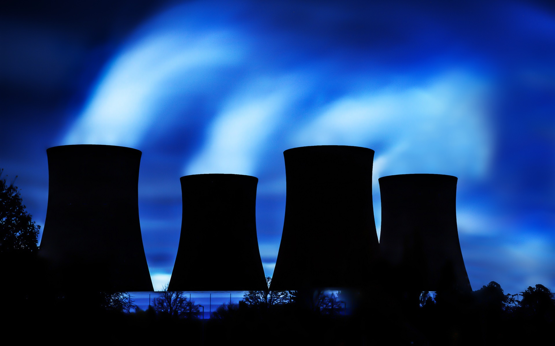 Wallpaper Thermal Power Plant, Cooling Tower, Silhouette, - Thermal Power Plant Night View - HD Wallpaper 