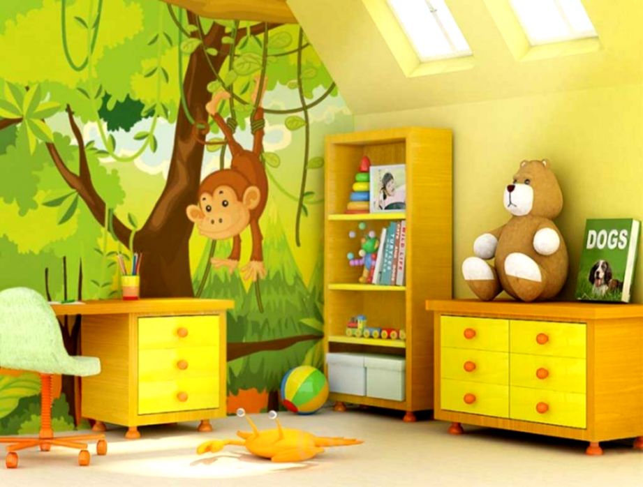 Animal Themed Childrens Bedrooms Jungle And Wild Design - Baby Room Colour Ideas - HD Wallpaper 