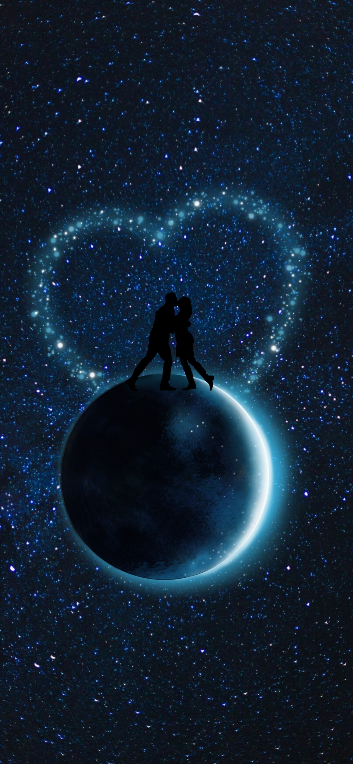Starry Sky, Couple, Silhouettes, Love, Planet, Wallpaper - Kiss Good Night  Couple - 1125x2436 Wallpaper 