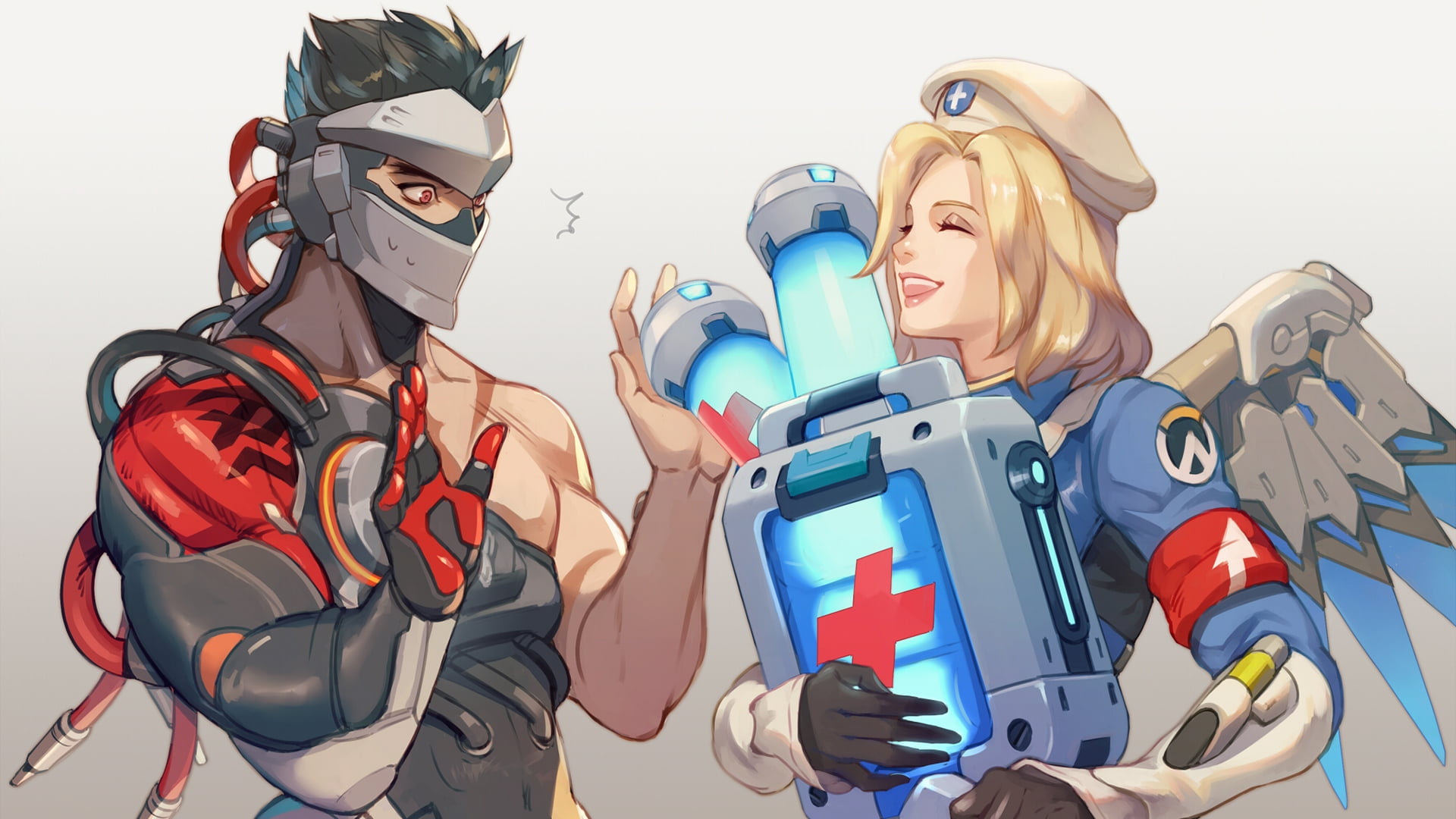 Overwatch Mercy And Genji - HD Wallpaper 