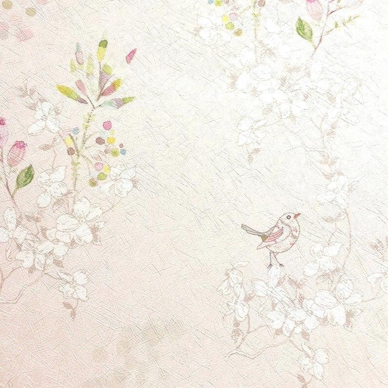 Pink Nursery Wallpaper Bird Print Birds Wall Decor - Wall Texture Flower Japanese - HD Wallpaper 