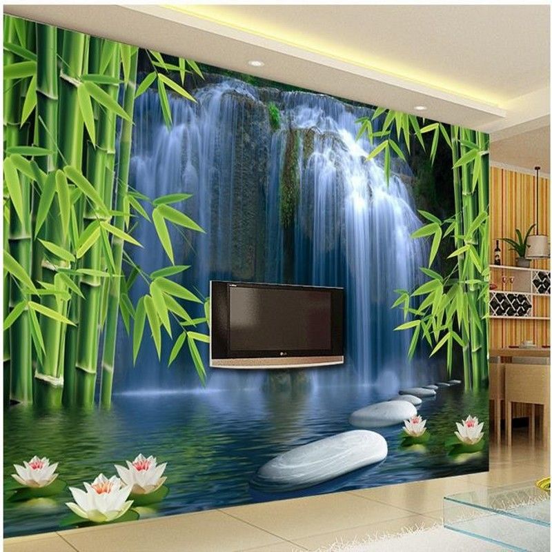 Water Falls In Wall Painting - HD Wallpaper 