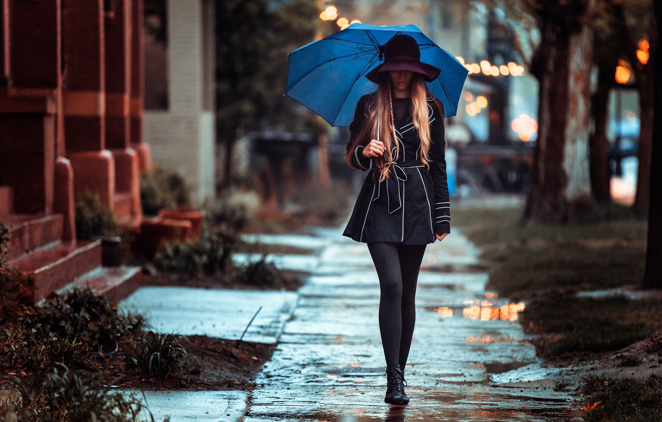 Photo Wallpaper Girl, Rain, Street, Umbrella, Gait, - Rain Photography Girl With Umbrella - HD Wallpaper 