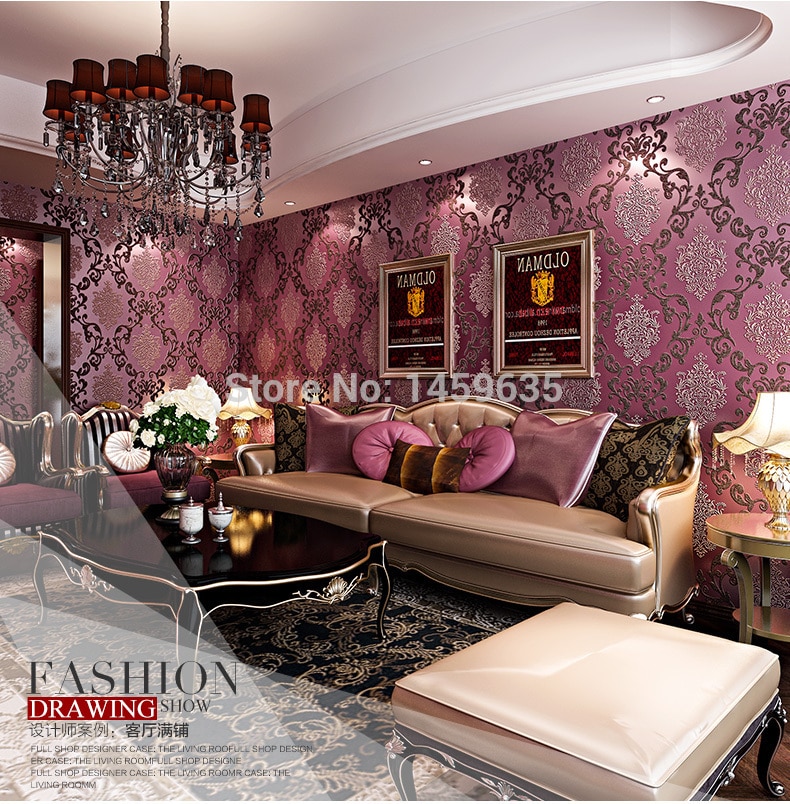 Peel And Stick Wallpaper Damask Purple - HD Wallpaper 