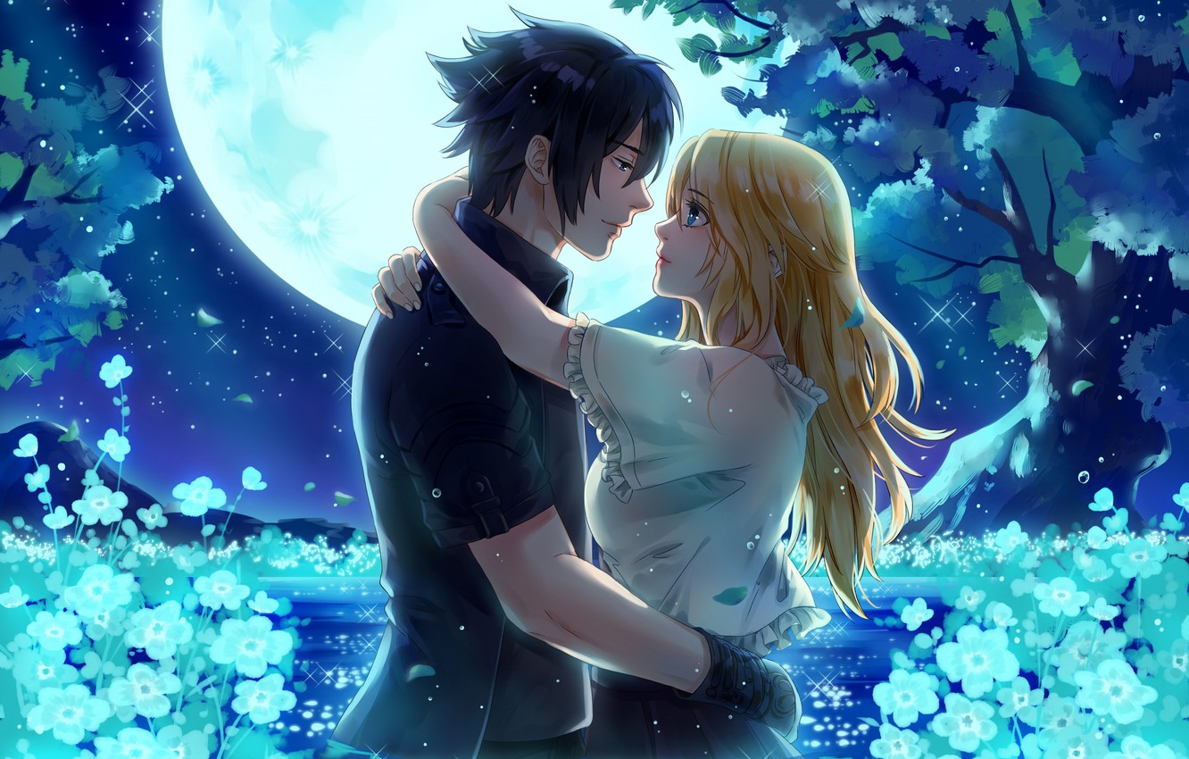 Photo Wallpaper Flowers, Lake, Two, Final Fantasy Xv - Anime Final Fantasy Xv Noctis - HD Wallpaper 