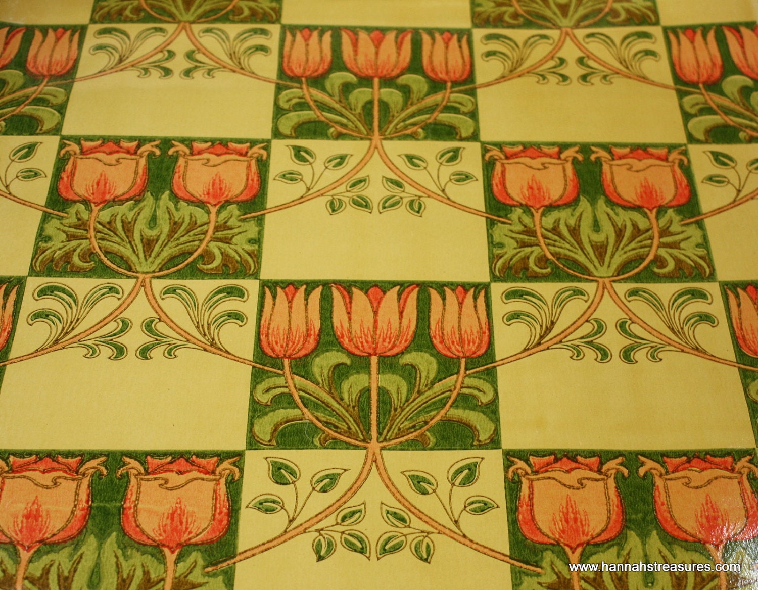 1900 S Vintage Wallpaper Arts & Crafts Tulip Tile Rare - Patchwork - HD Wallpaper 