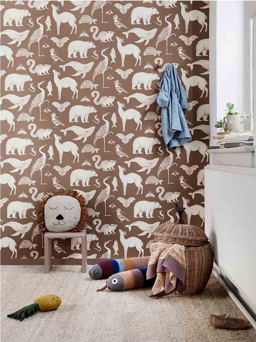 Ferm Living Katie Scott Wallpaper Animals Toffee - Ferm Living Safari Cushion - HD Wallpaper 