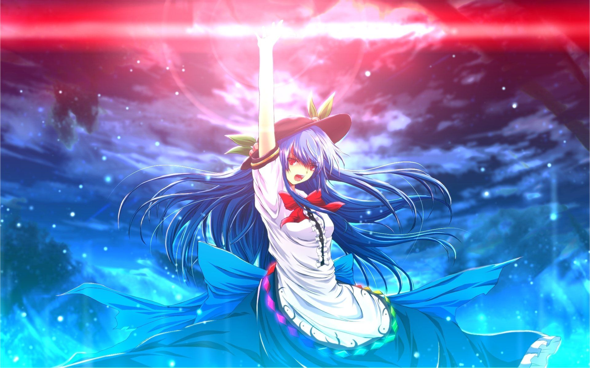 Anime Girl Blue Hair Power - HD Wallpaper 