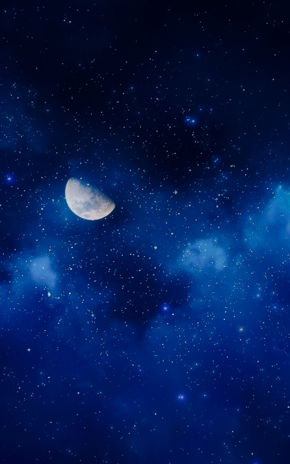Moon, Blue Nebula, Stars, Galaxy - Galaxy Moon - HD Wallpaper 
