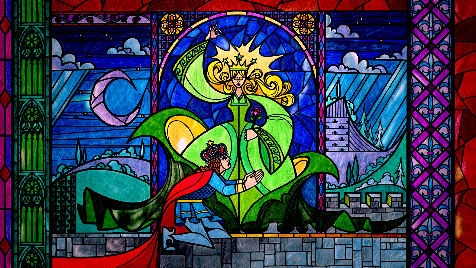 Stained Glass Wallpaper - Beauty And The Beast Stained Glass From Movie - HD Wallpaper 