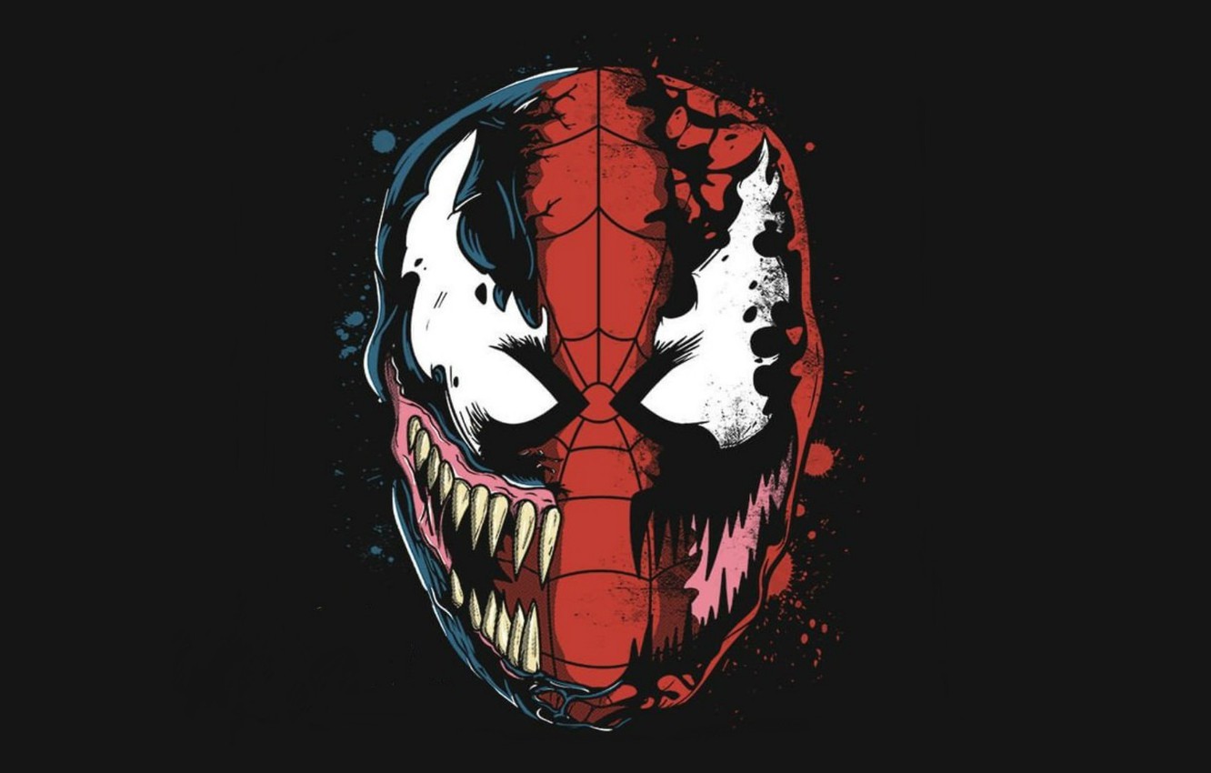 Photo Wallpaper Art, Black Background, Spider-man, - Spiderman Venom Carnage Face - HD Wallpaper 