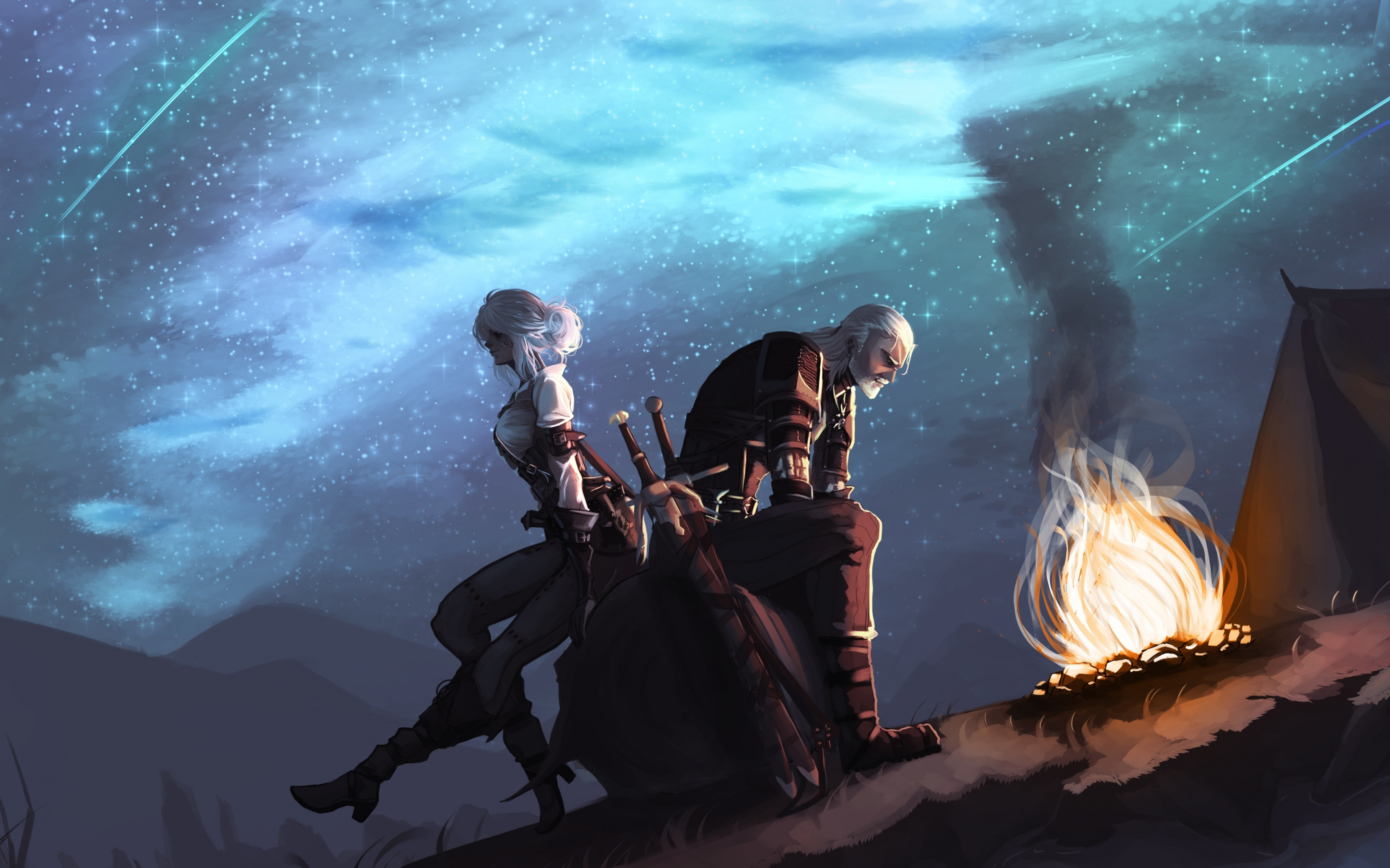Geralt Of Rivia And Ciri, The Witcher, Fan Art, Wallpaper - Witcher Fan Art - HD Wallpaper 