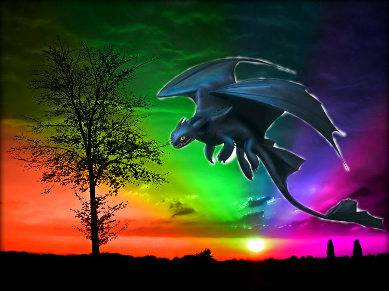 ★ Toothless ﻿☆ - Real Rainbow Sunset - HD Wallpaper 