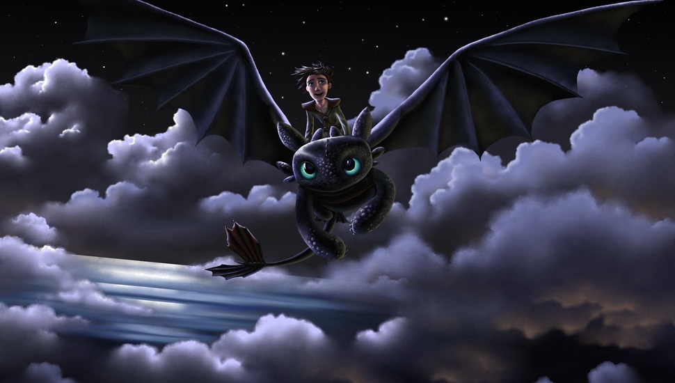 Night, Art, Dragon, Rom-art, Flight, Toothless, Guy, - Background How To Train Your Dragon 1080p - HD Wallpaper 