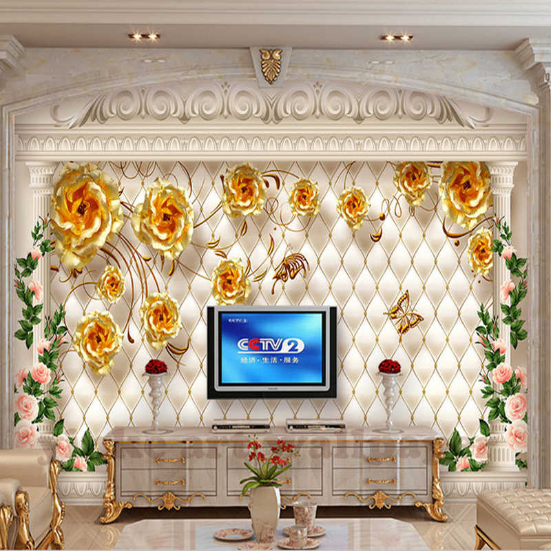 Europe Luxurious Golden Rose Soft Marble Pillar Waterproof - 电视 背景 墙 效果 图 - HD Wallpaper 