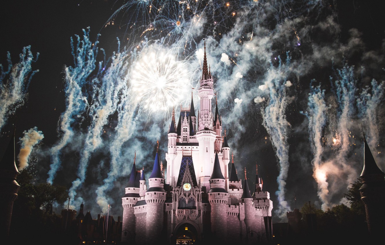 Photo Wallpaper Castle, France, Paris, Night, Fireworks, - Walt Disney World - HD Wallpaper 