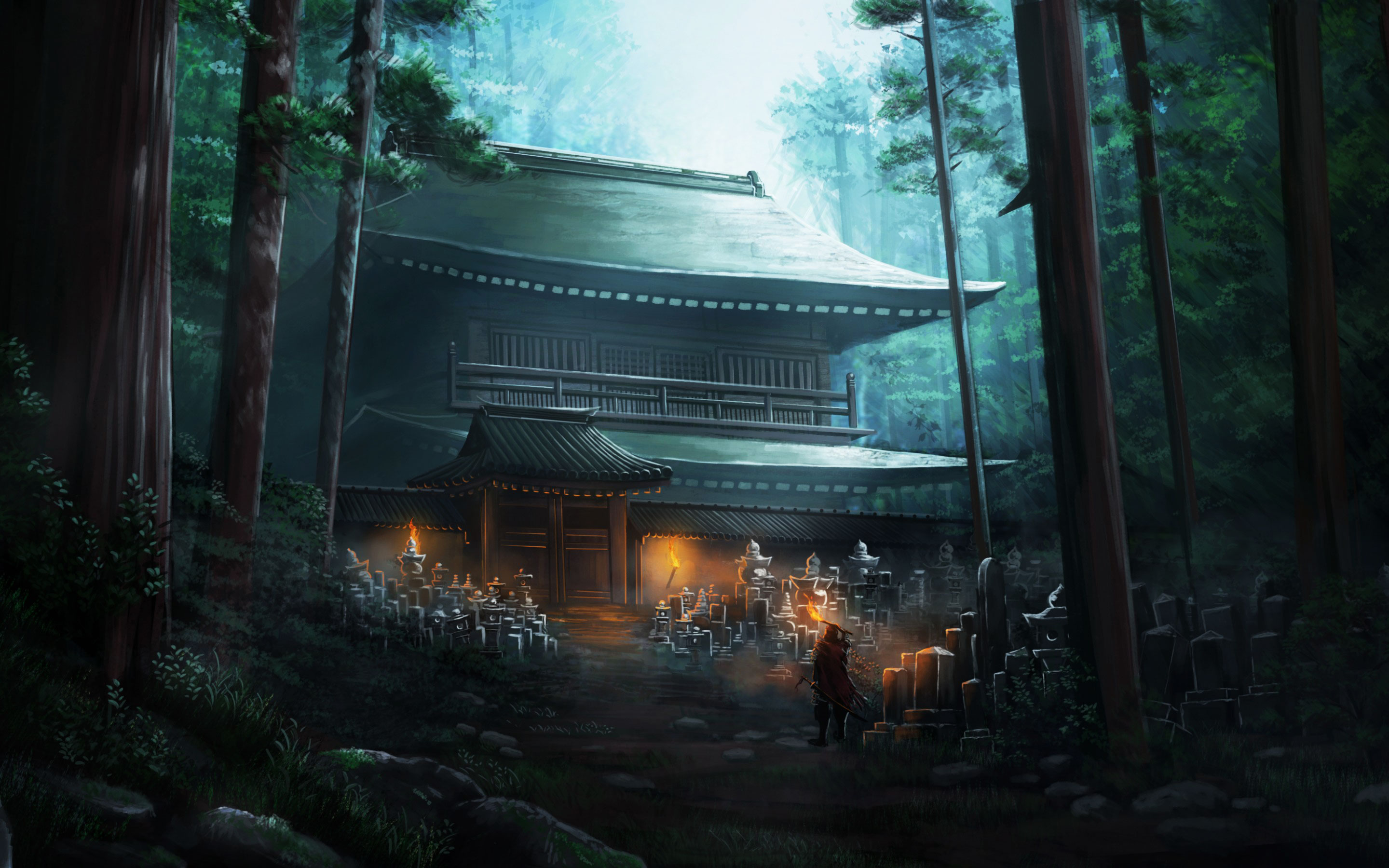 Forest Temple Fantasy Art - HD Wallpaper 